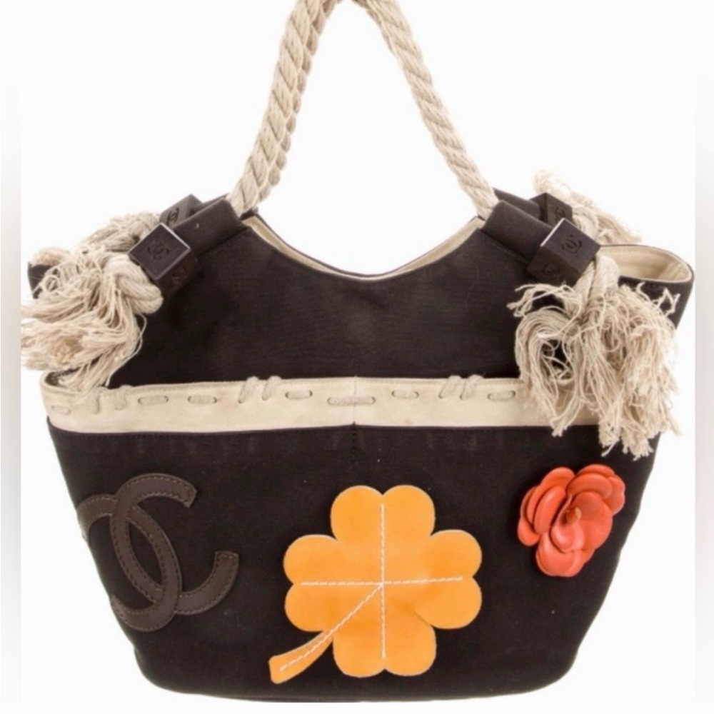 Vintage Chanel Canvas Camellia Clover Rope Tote Bag (Cruise 2003/2004)